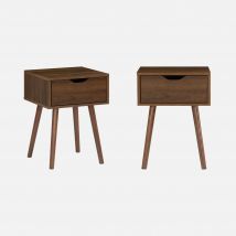 Pair of 1-drawer walnut stained wood bedside tables, Walnut