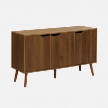 Aparador efecto nogal con 3 puertas y 3 estantes, 120cm, Madera de nogal