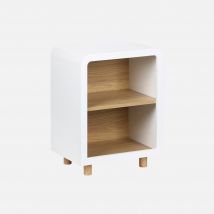 Mesita de noche efecto madera, 2 nichos, Blanco