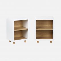 Mesita de noche efecto madera con 2 huecos, set de 2, Blanco