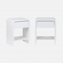 Mesita de noche efecto madera acanalada, set de 2, Blanco