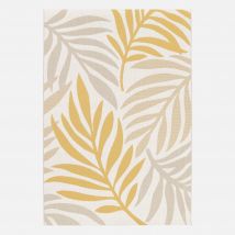 Indoor/outdoor rug with beige and mustard plant pattern, recycled polyester,