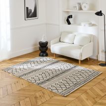 Berber-style interior/exterior rug, cream and black,