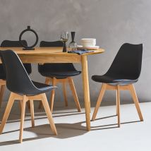 Set of 4 scandi-style dining chairs with wooden legs, Black