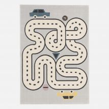 Children's rug with car circuit print in light grey, Light Grey