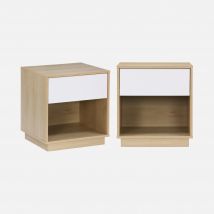 Set di 2 comodino in legno bicolore con 1 cassetto e 1 nicchia, Bianco e naturale