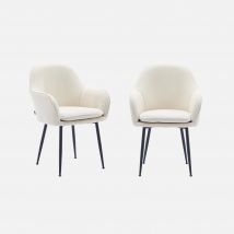Set di 2 poltrone in velluto a coste con gambe in metallo nero opaco, Bianco sporco