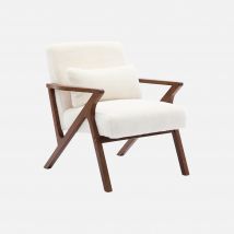 Poltrona scandinava in legno di hevea tinto noce, Crema