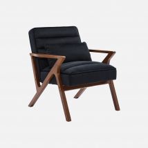 Sillón escandinavo de madera de hevea y terciopelo, Negro