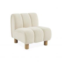 Wooden armchair with rounded legs in boucle fabric, White