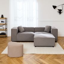 2-3 seater modular sofa with water-repellent fabric and footstool, Light Grey
