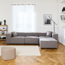 3-4-seater water-repellent modular sofa with 1 footstool, Light Grey