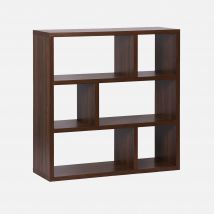 Estantería asimétrica de 3 niveles con 6 compartimentos, Madera de nogal