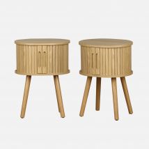 Mesita de noche con 2 puertas correderas, set de 2, Natural