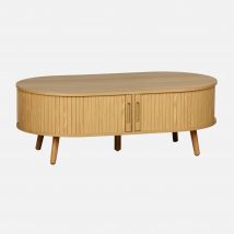 Mesa de centro con puertas correderas y efecto madera, Natural