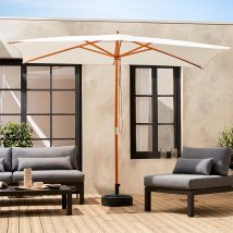 Straight rectangular wooden parasol 2x3m - Cabourg Off-white - adjustable aluminium central mast in wood and crank handle opening