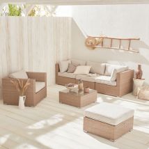 Conjunto de jardín de resina trenzada de 5 plazas, Beige