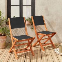 Pair of foldable wooden garden chairs, Black