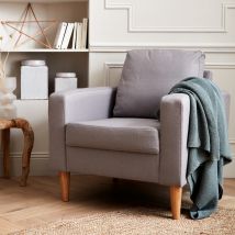 Sillón de tela gris claro - Bjorn - Sillón 1 plaza fijo recto patas madera, sillón escandinavo | sweeek