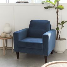 Sillón estilo escandinavo con patas de madera, Azul