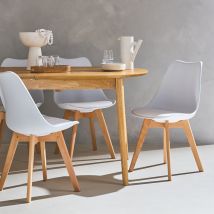 Set di 4 sedie scandinave imbottite, con gambe in legno per sala da pranzo, Bianco