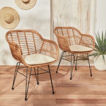 Set di 2 poltrone in resina e metallo effetto bambù, Beige