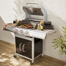 4-burner gas barbecue with side burner, Black