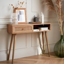 Wood and cane rattan console table, Natural