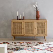 3-door wood and cane rattan sideboard cabinet, Natural