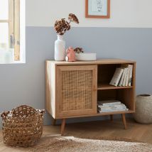 Scandi-style wood and cane rattan storage cabinet, Natural