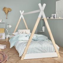 Letto teepee per bambini in pino naturale, base inclusa, Bianco