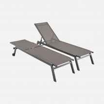 Pair of multi-position aluminium sun loungers with wheels, Anthracite