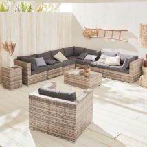 8-10-seater premium polyrattan garden sofa set, Mixed Grey