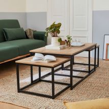 Set of 3 metal and wood-effect nesting tables, Natural