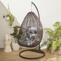 Hanging egg chair with swing - premium rattan, aluminum structure with thick cushion