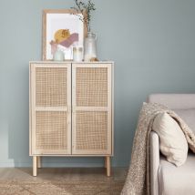 Wood and woven rattan storage cabinet, Natural