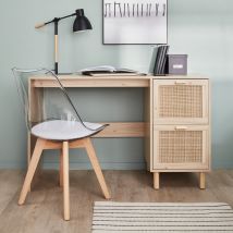 Woven rattan desk with 2 drawers, Natural