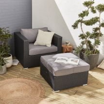 Additional armchair and footstool for premium polyrattan garden sofa sets, Black