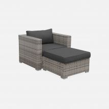 Additional armchair and footstool for premium polyrattan garden sofa sets, Mixed Grey