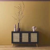3-door wood and cane rattan sideboard cabinet, Black