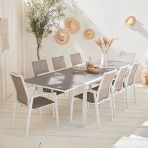 Tavolo da giardino allungabile in alluminio, 8 sedie, Bianco