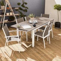 Mesa de jardín extensible de aluminio con 6 sillas, Blanco