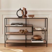 5-level industrial bookshelf in metal and wood effect, Natural