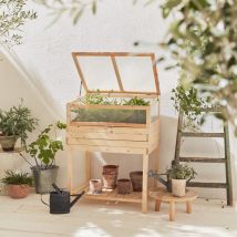 Elevated wooden planter with removable polycarbonate greenhouse, Wood
