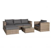 5-seater polyrattan corner garden sofa set, Wood
