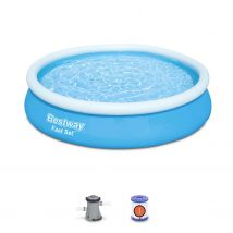 3.6m round tubular above-ground swimming pool with filter pump, Blue