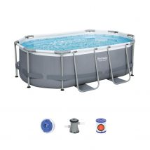 Rectangular tubular above ground swimming pool, grey, with accessories,