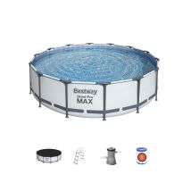 4.3m round tubular above-ground swimming pool with accessories, Grey