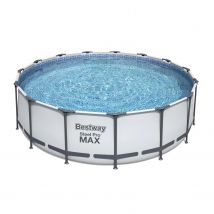 457cm Round tubular above ground pool with pump, filter, cover and ladder, Grey