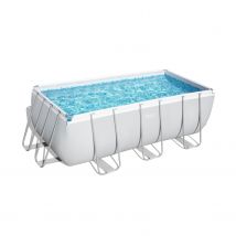 Rectangular tubular above ground swimming pool with accessories,